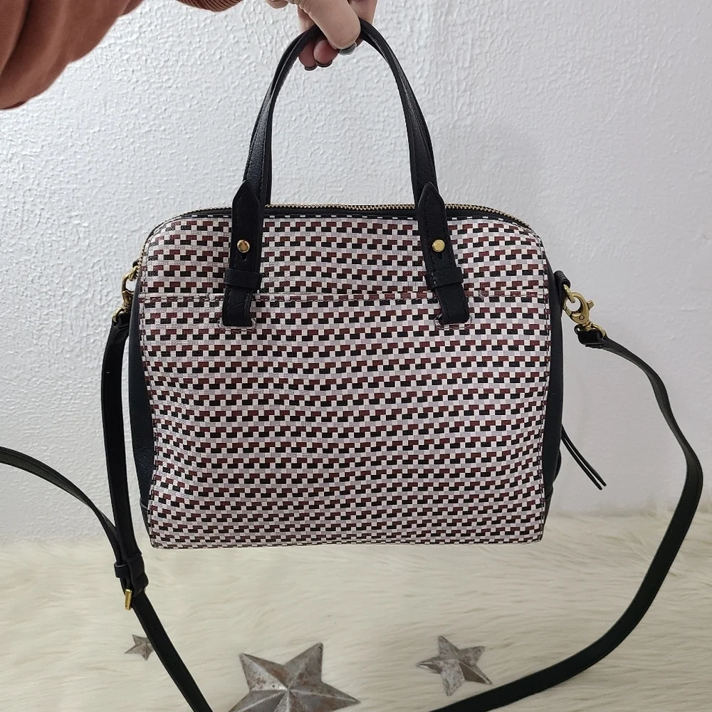 Fossil Rachel satchel crossbody bag brown black geometric ziparound
